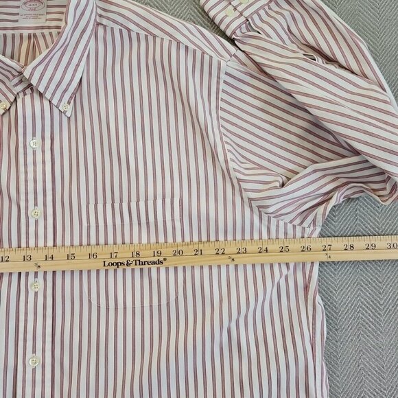 Brooks Brothers 346 Shirt Men's 18 34/35 Red White Stripe Long Sleeve Luxury EUC - Picture 8 of 13